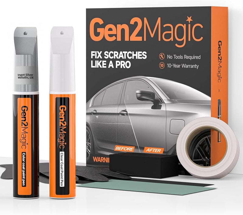 Gen2Magic Ingot Silver Metallic Touch Up Paint Pen Kit for Ford [Clear Coat Included], UX Color Match, Easy Repair for Ford F-150 Expedition Escape Explorer Mustang Ranger Edge Transit Bronco Fusion - Image 1